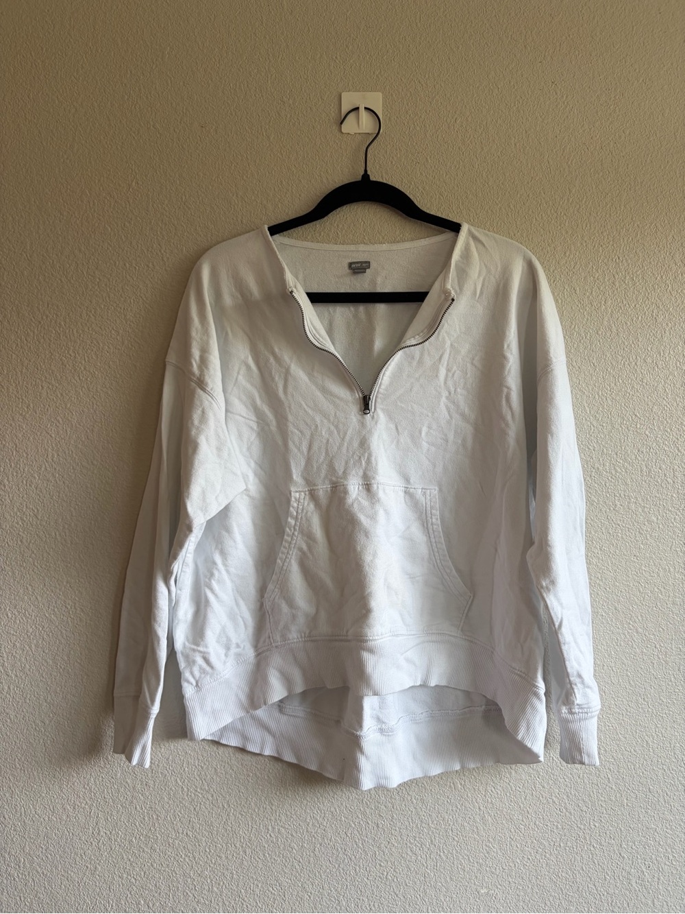 Aerie Women’s White Solid Knit 100% Cotton Long Sleeve Zip Pullover XS White